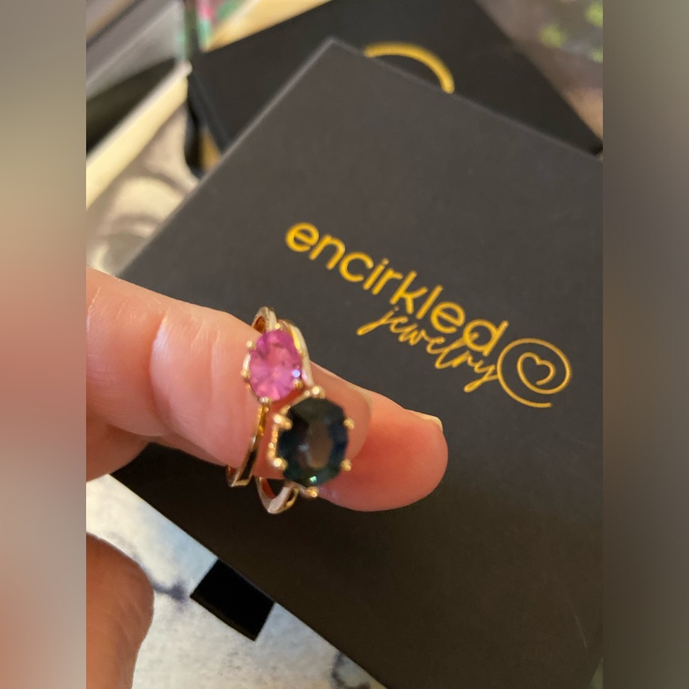 Encirkled Designed Stacking Rings - 14KT Gold - Pink and Blue Sapphires